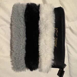 Betsey Johnson Black, White, and Gray Faux Fur Wristlet